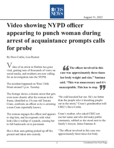 Video showing NYPD officer appearing to punch woman during arrest of acquaintance prompts calls for probe