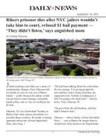 Rikers prisoner dies after NYC jailers wouldn’t take him to court, refused $1 bail payment — ‘They didn’t listen,’ says anguished mom